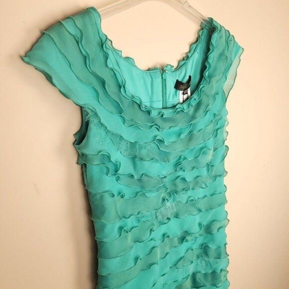 Tadashi Shoji NEW Seafoam Ruffle Cocktail Dress Short Sleeve Green Size 8 - Picture 4 of 12